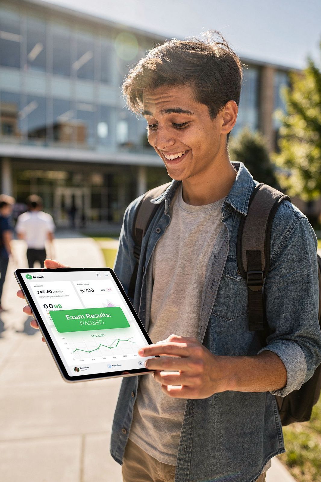 Student viewing exam results on a tablet