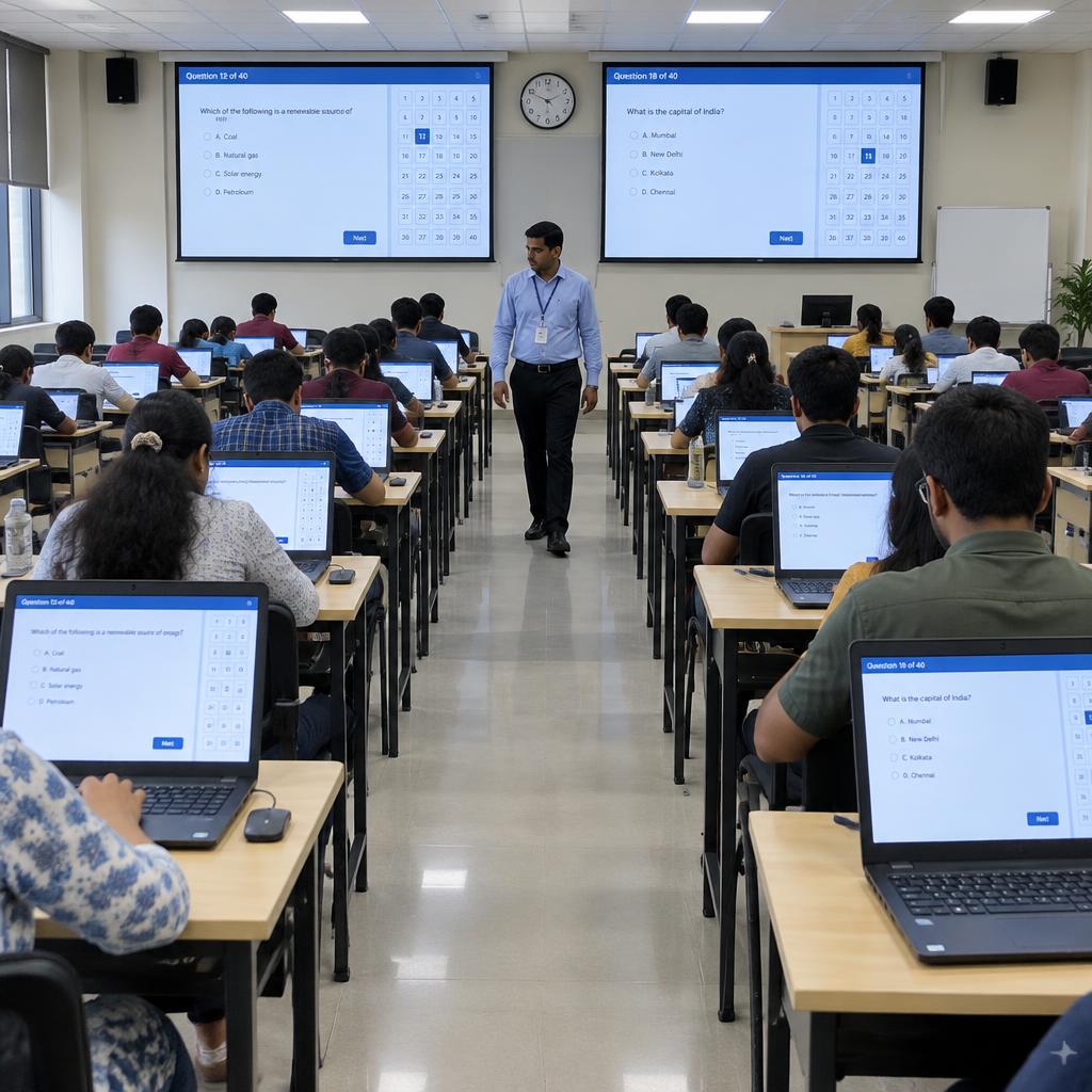Indian students taking a secured online examination