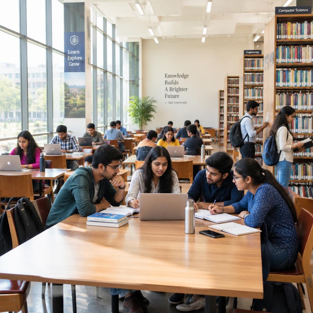 Indian students collaborating in a university library