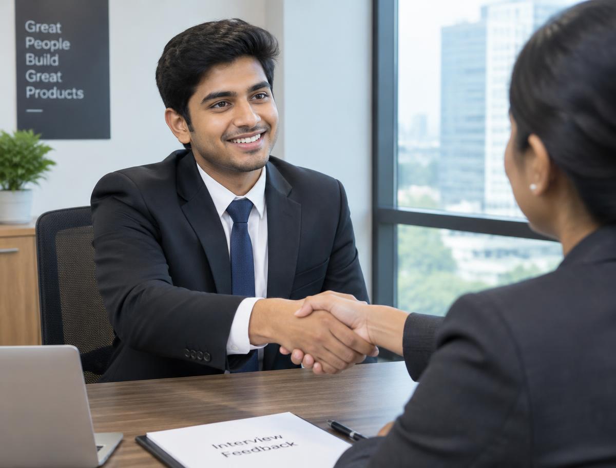 Graduate shaking hands with a recruiter after an interview